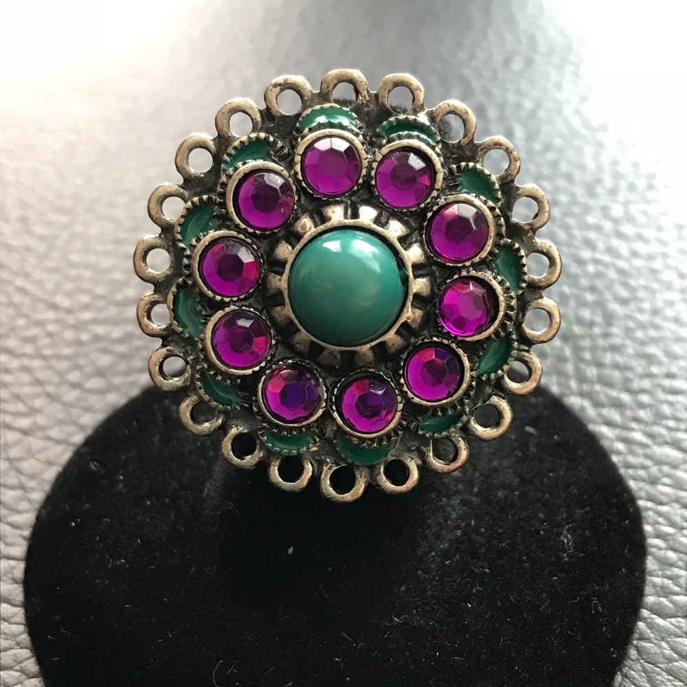 Teal & Purple Flower Cocktail Ring